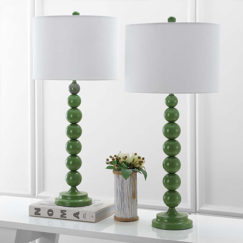 Safavieh Jenna 31.5 Inch H Stacked Ball Lamp - Green (Set of 2)