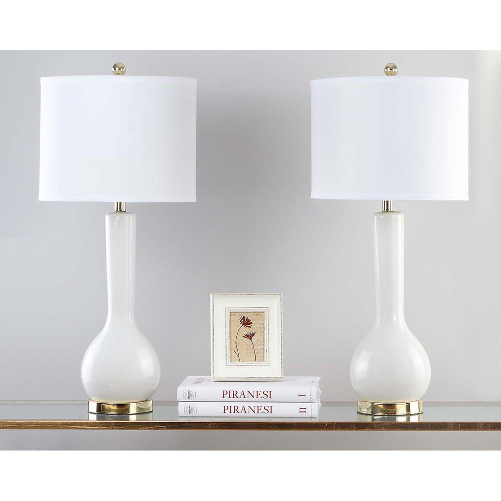 Safavieh Mae 30.5 Inch H Long Neck Ceramic Table Lamp-White (Set of 2)