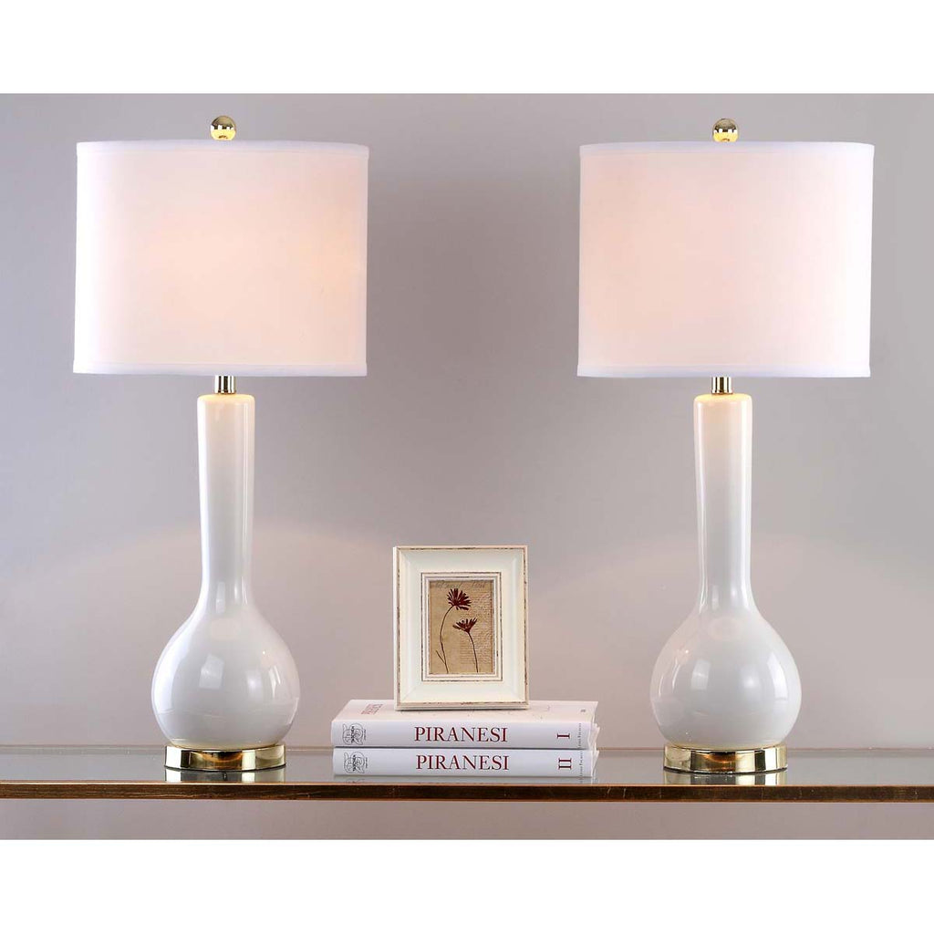 Safavieh Mae 30.5 Inch H Long Neck Ceramic Table Lamp-White (Set of 2)