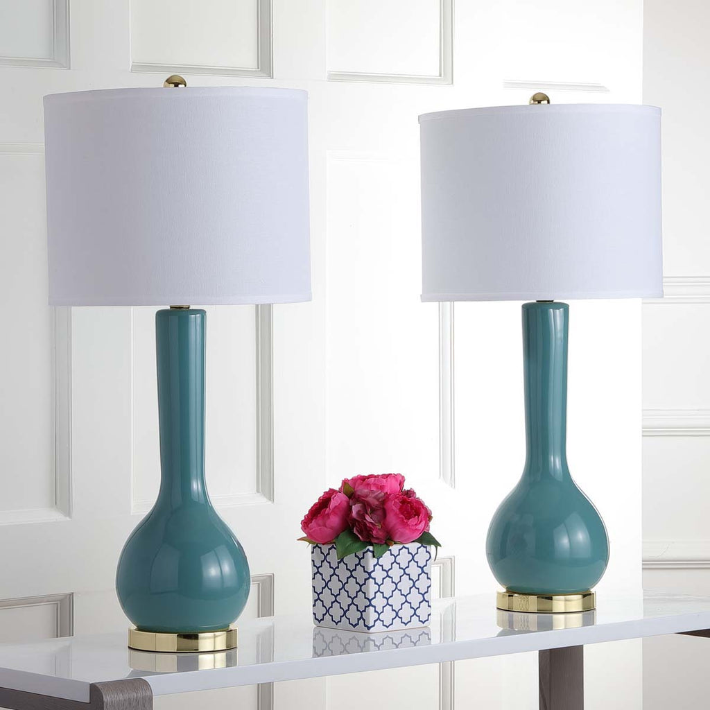 Safavieh Mae 30.5 Inch H Long Neck Ceramic Table Lamp-Marine Blue (Set of 2)