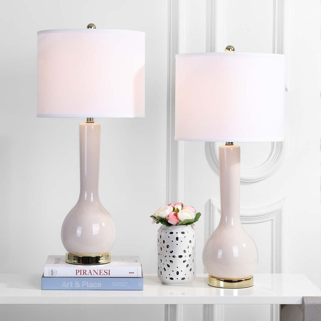 Safavieh Mae 30.5 Inch H Long Neck Ceramic Table Lamp-Light Grey (Set of 2)