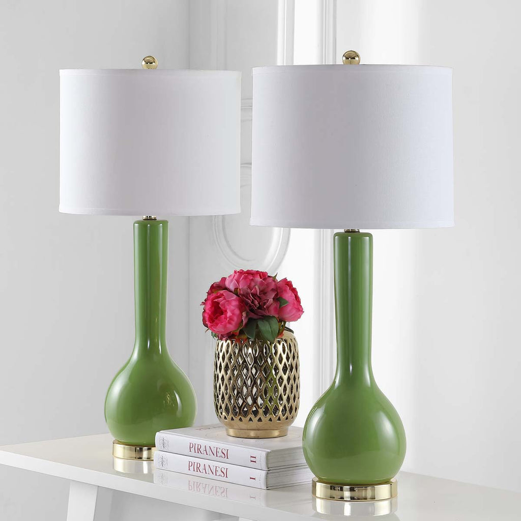 Safavieh Mae 30.5 Inch H Long Neck Ceramic Table Lamp-Green (Set of 2)