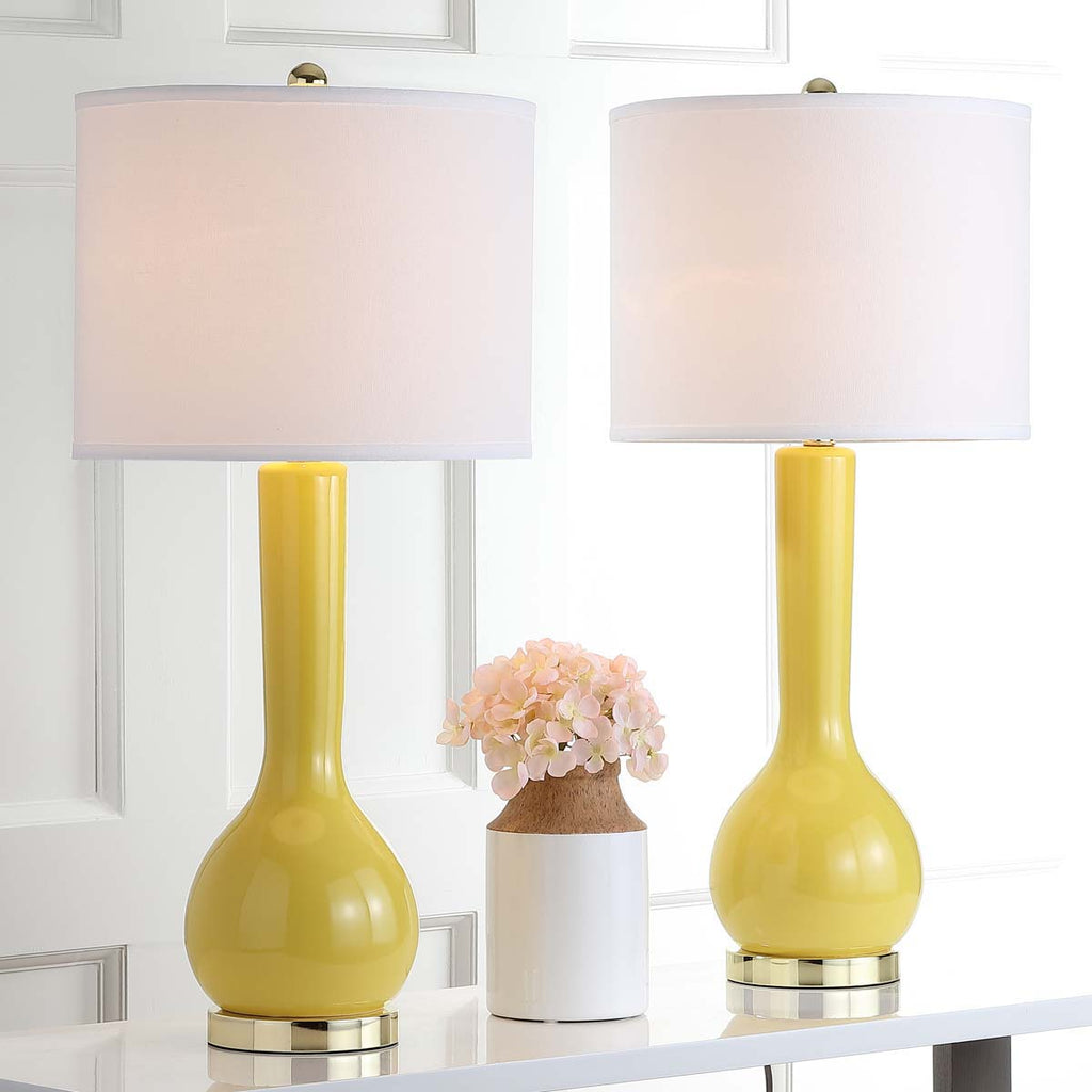 Safavieh Mae 30.5 Inch H Long Neck Ceramic Table Lamp-Mustard Gold (Set of 2)