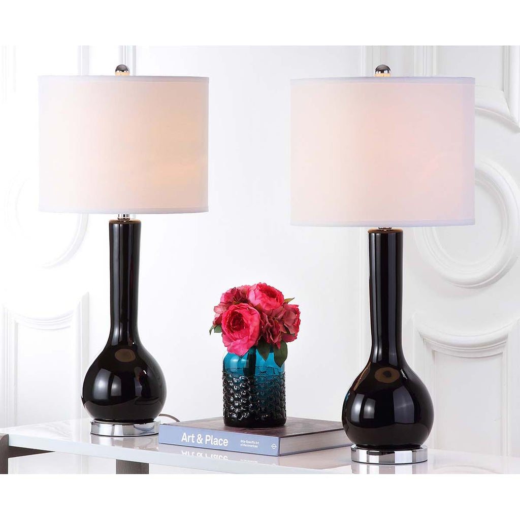 Safavieh Mae 30.5 Inch H Long Neck Ceramic Table Lamp-Black (Set of 2)