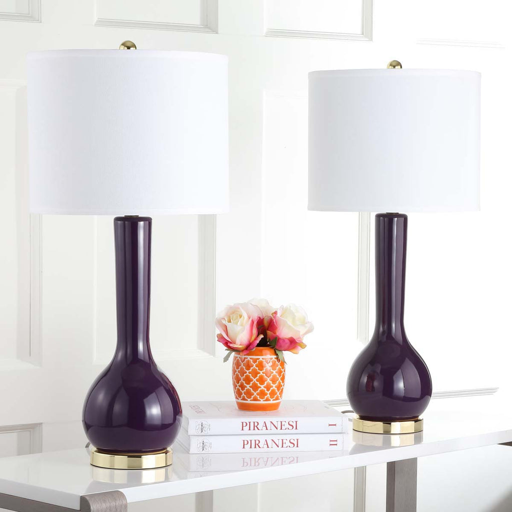 Safavieh Mae 30.5 Inch H Long Neck Ceramic Table Lamp-Dark Purple (Set of 2)