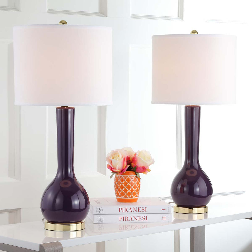 Safavieh Mae 30.5 Inch H Long Neck Ceramic Table Lamp-Dark Purple (Set of 2)