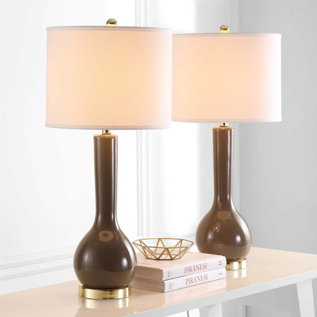 Safavieh Mae 30.5 Inch H Long Neck Ceramic Table Lamp-Taupe (Set of 2)