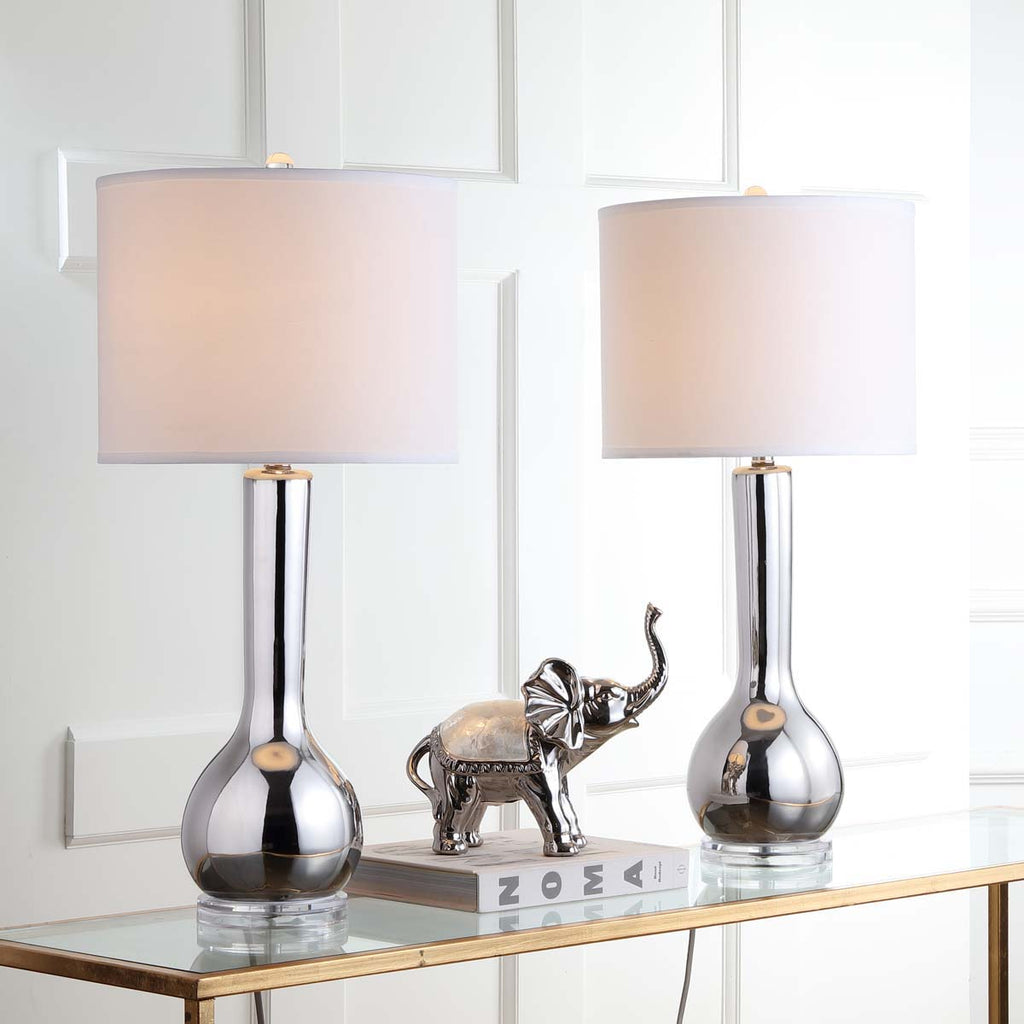 Safavieh Mae 30.5 Inch H Long Neck Ceramic Table Lamp-Silver (Set of 2)