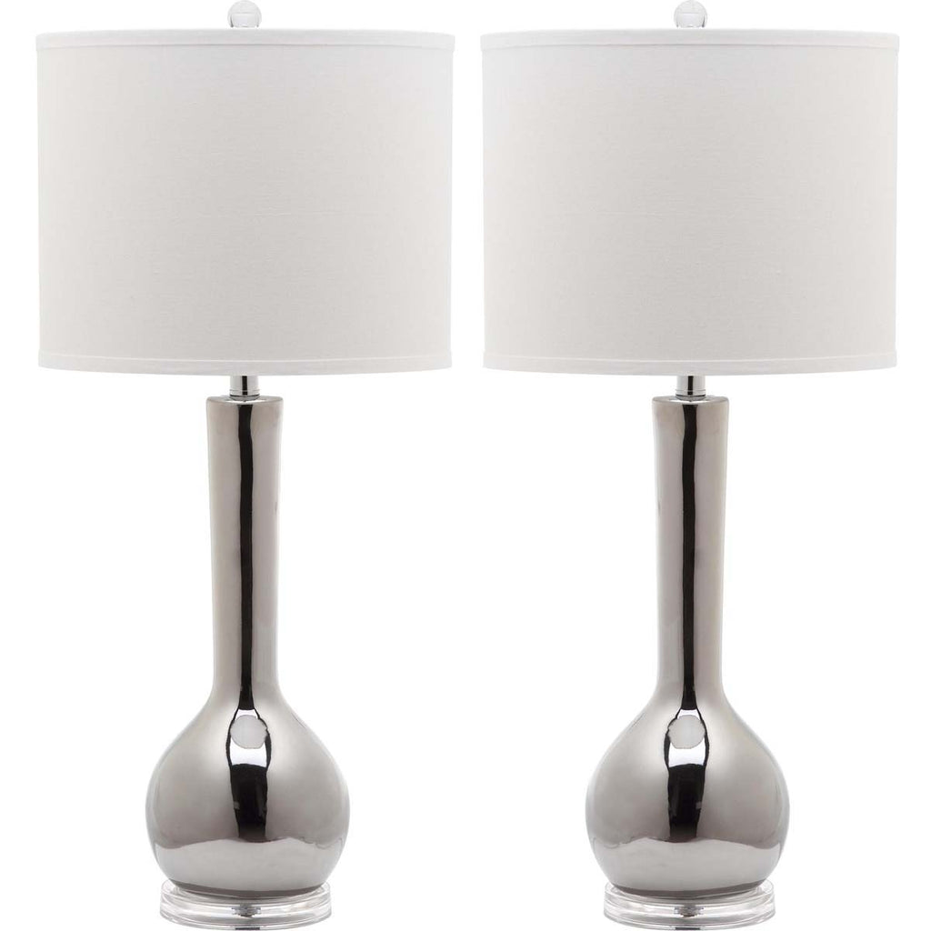 Safavieh Mae 30.5 Inch H Long Neck Ceramic Table Lamp-Silver (Set of 2)