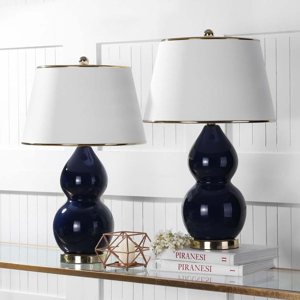 Safavieh Jill 26.5 Inch H Double  Gourd Ceramic Lamp - Navy (Set of 2)