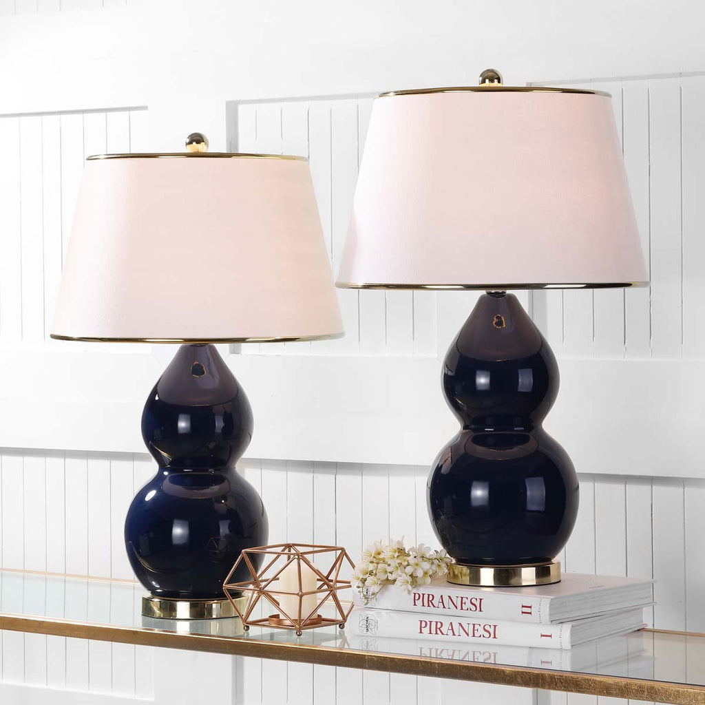 Safavieh Jill 26.5 Inch H Double  Gourd Ceramic Lamp - Navy (Set of 2)