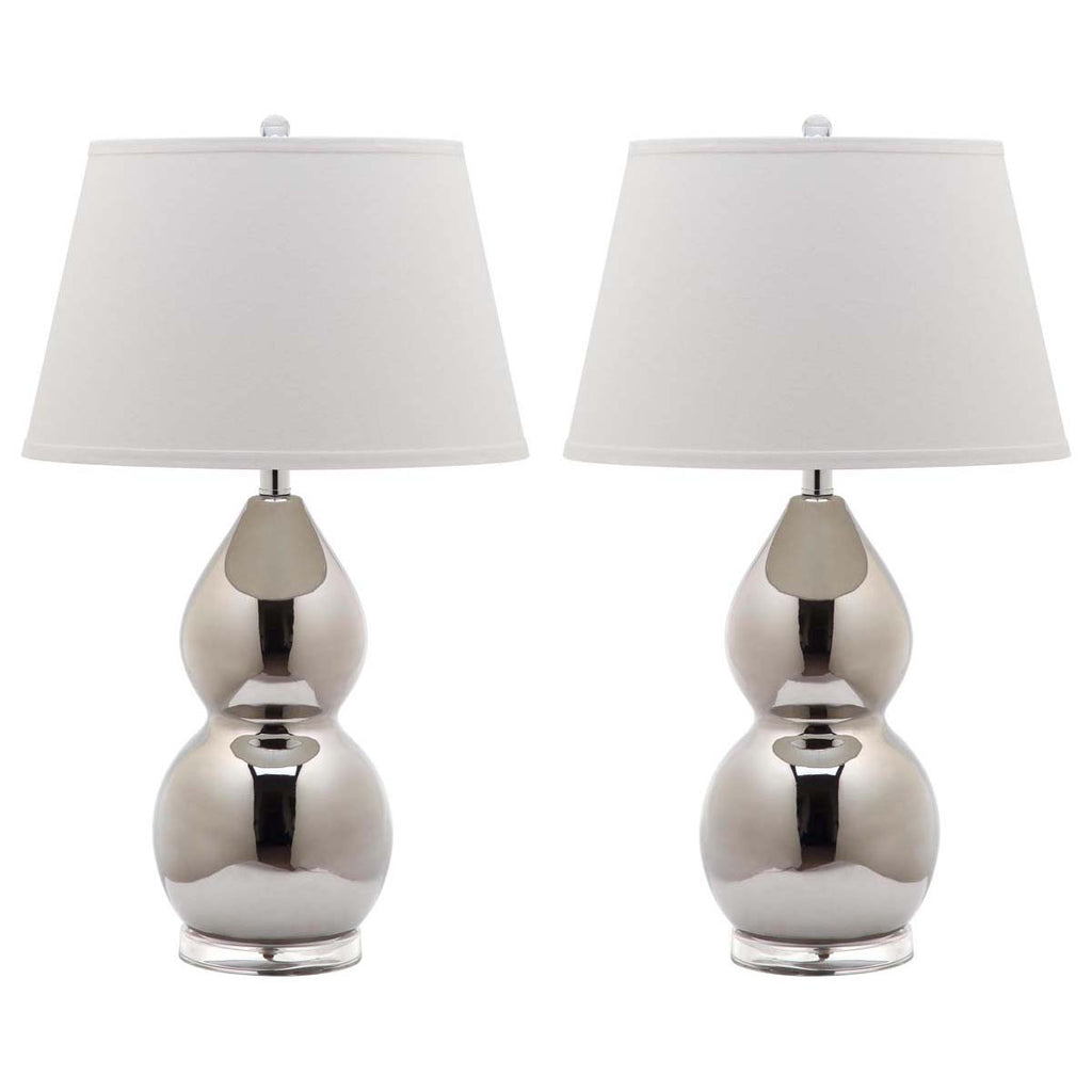 Safavieh Jill 26.5 Inch H Double Gourd Ceramic Lamp-Silver (Set of 2)