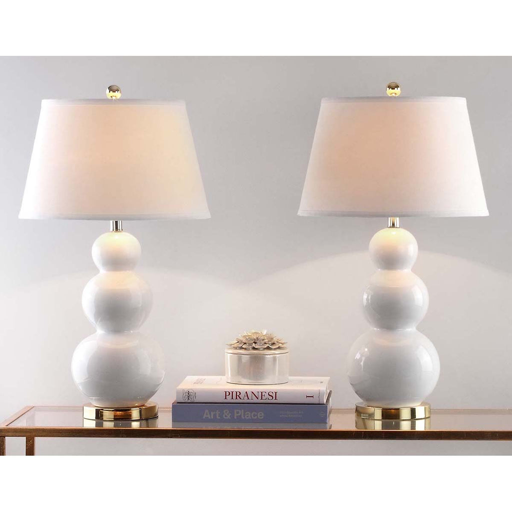 Safavieh Pamela 28 Inch H Triple Gourd Ceramic Lamp-White (Set of 2)