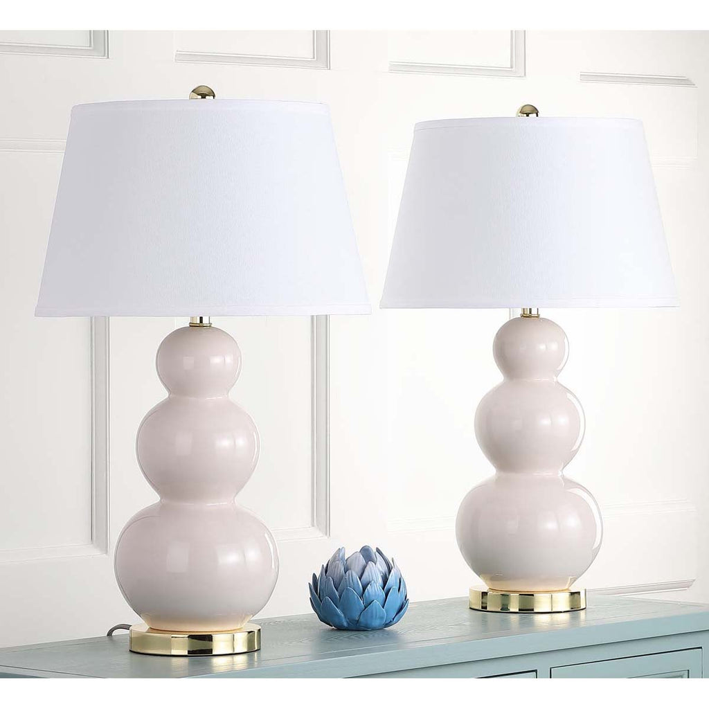 Safavieh Pamela 28 Inch H Triple Gourd Ceramic Lamp-Light Grey (Set of 2)