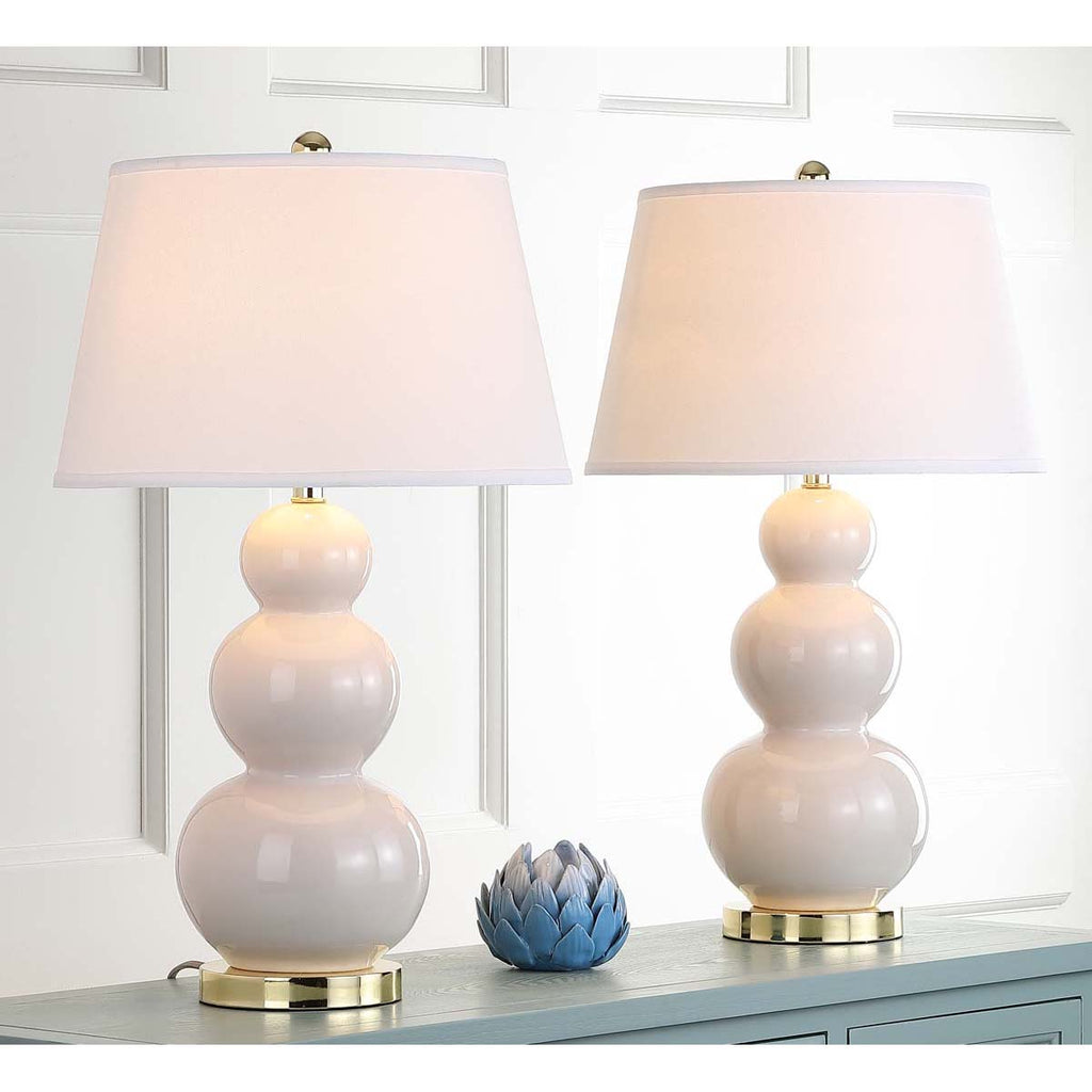 Safavieh Pamela 28 Inch H Triple Gourd Ceramic Lamp-Light Grey (Set of 2)