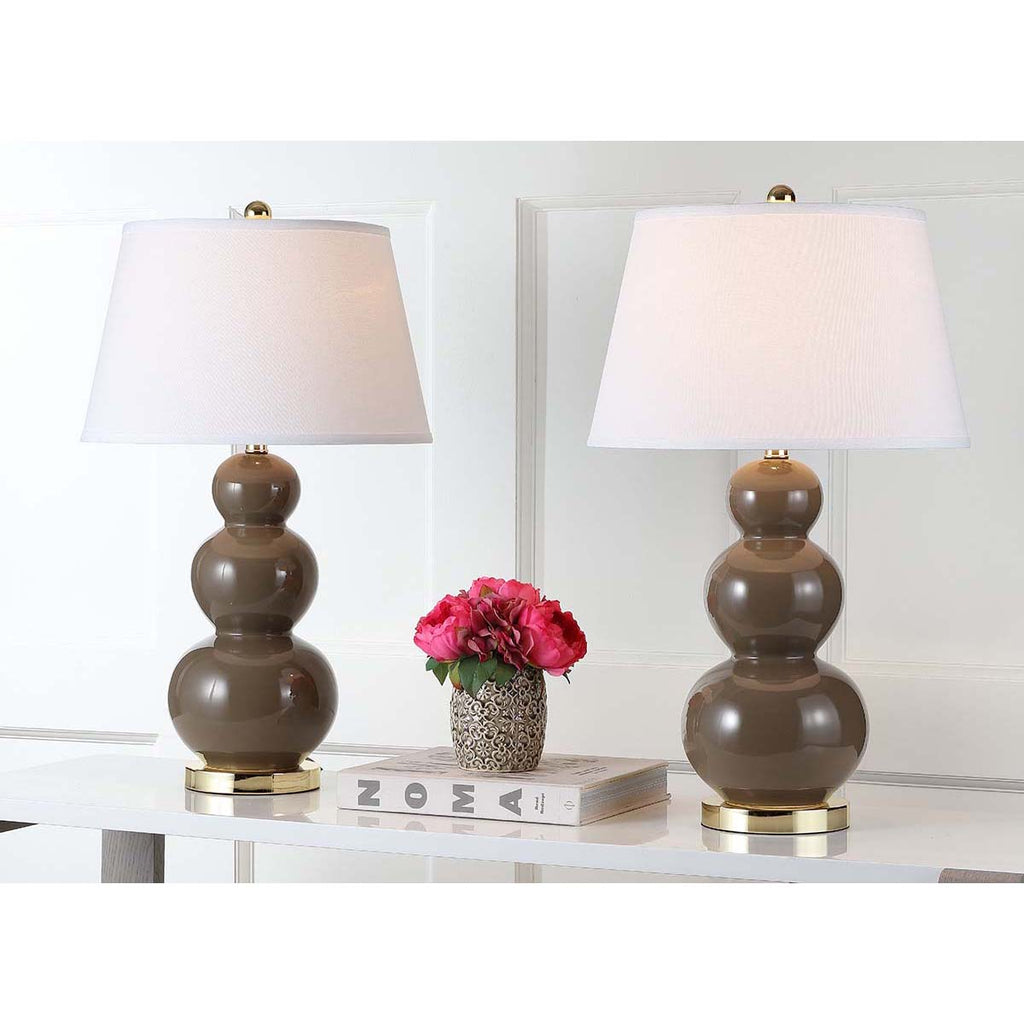 Safavieh Pamela 28 Inch H Triple Gourd Ceramic Lamp-Taupe (Set of 2)