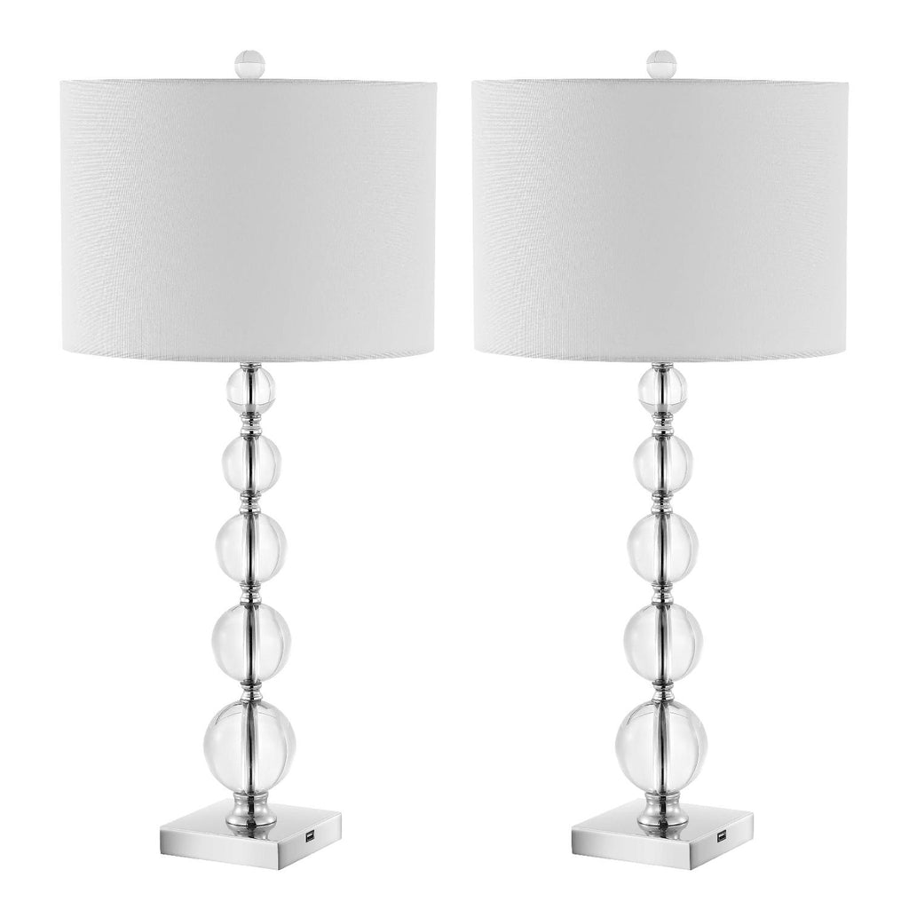 Safavieh Liam Stacked Crystal Ball Lamp/Usb - Clear / Chrome (Set of 2)