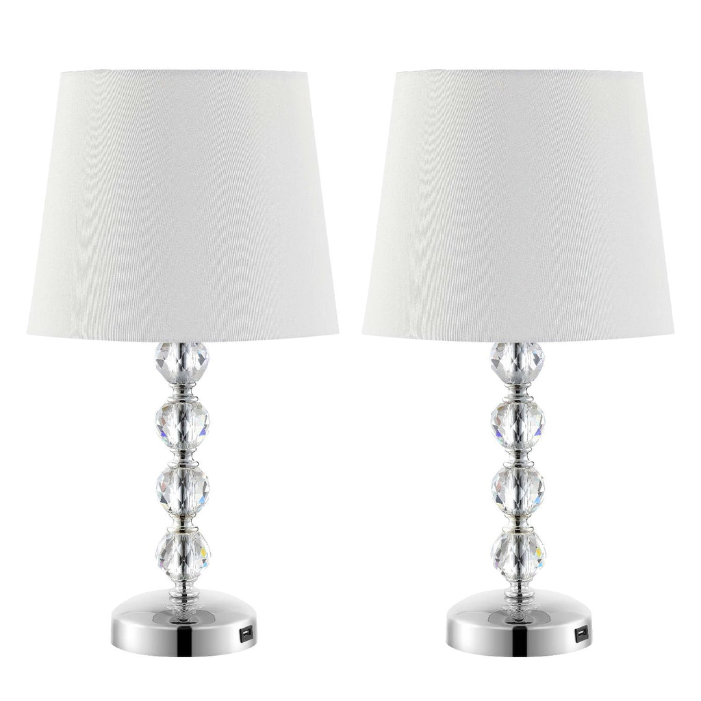 Safavieh Nola Stacked Crystal Ball Lamp/Usb - Clear / Chrome (Set of 2)