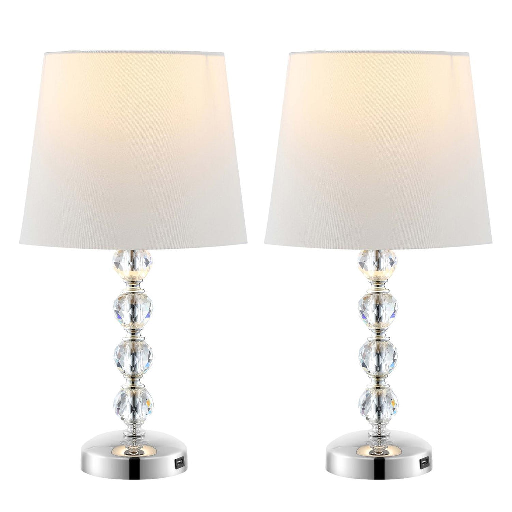 Safavieh Nola Stacked Crystal Ball Lamp/Usb - Clear / Chrome (Set of 2)