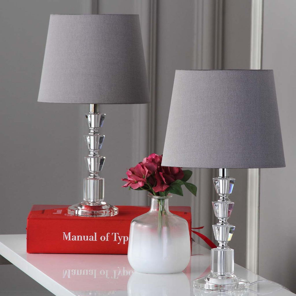 Safavieh Harlow 16 Inch H Tiered Crystal Dark Grey Lamp - Clear / Grey (Set of 2)