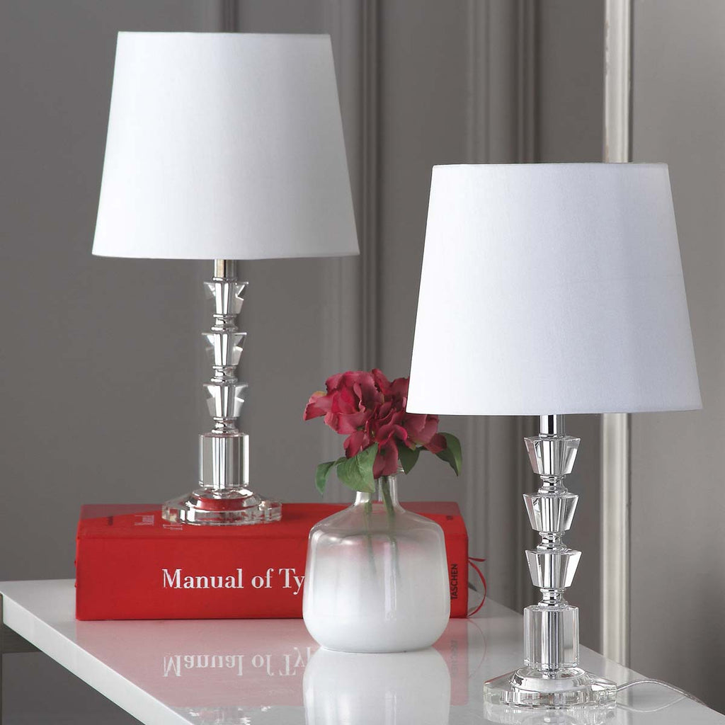 Safavieh Harlow 16 Inch H Tiered Crystal Dark Grey Lamp - Clear / White (Set of 2)