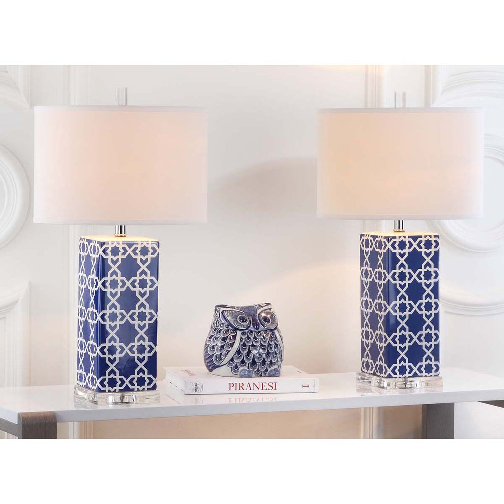 Safavieh Quatrefoil 27 Inch H Table Lamp-Navy (Set of 2)