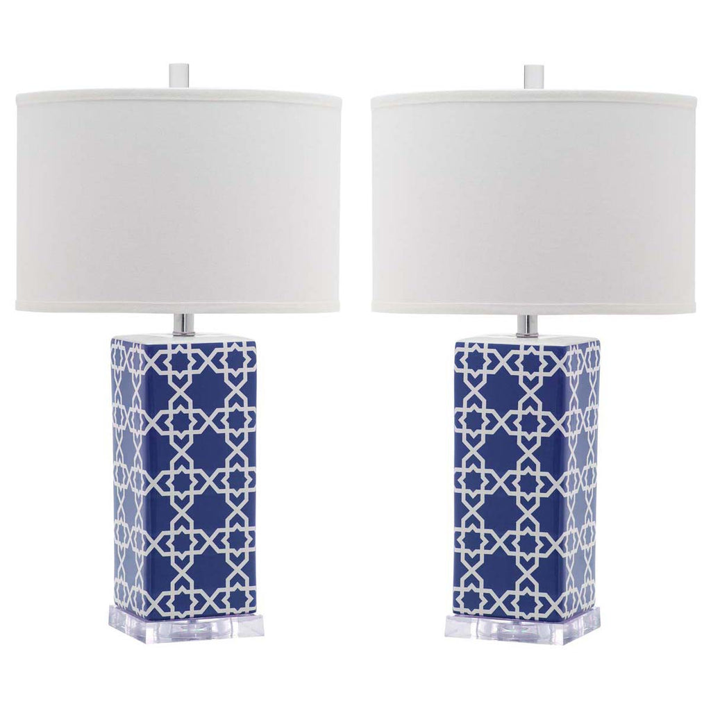 Safavieh Quatrefoil 27 Inch H Table Lamp-Navy (Set of 2)