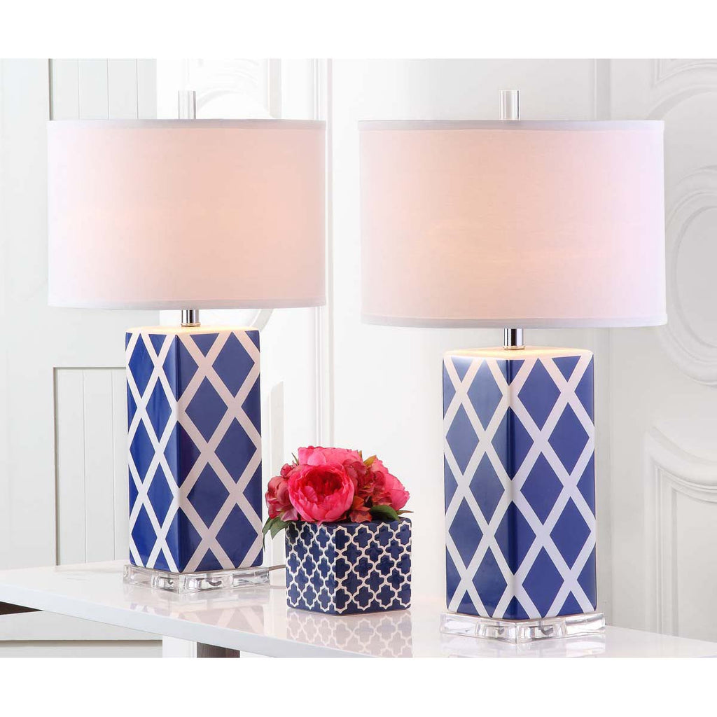 Safavieh Garden 27 Inch H Lattice Table Lamp-Navy (Set of 2)