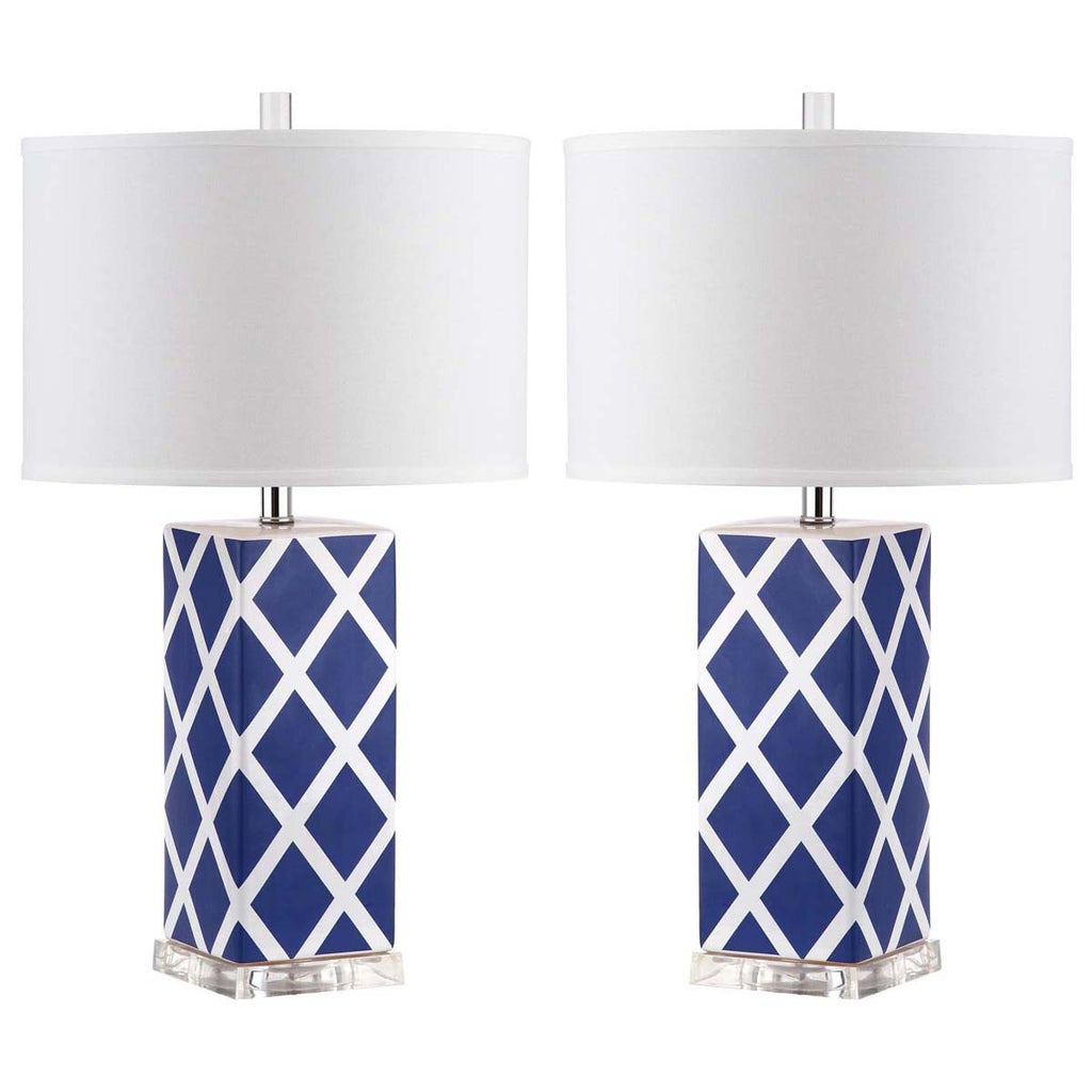 Safavieh Garden 27 Inch H Lattice Table Lamp-Navy (Set of 2)