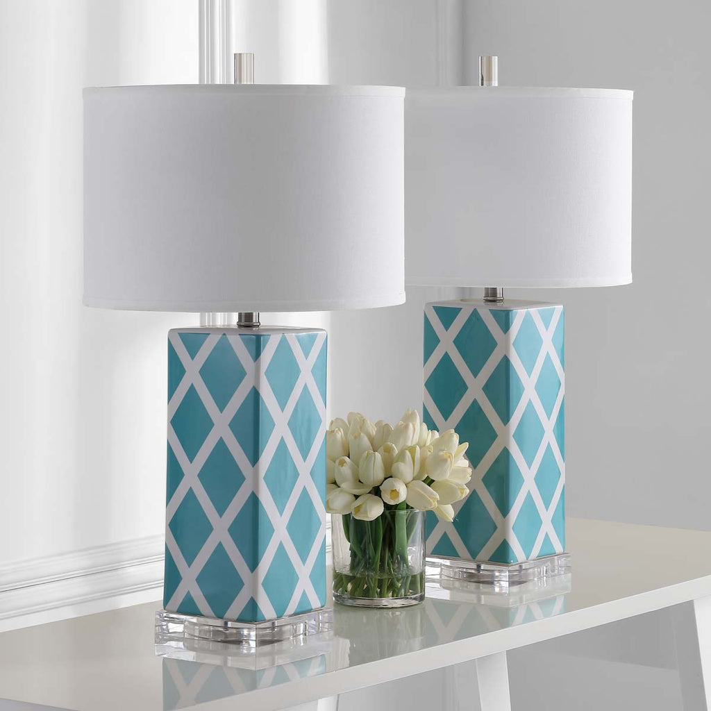 Safavieh Garden 27 Inch H Lattice Table Lamp-Light Blue (Set of 2)