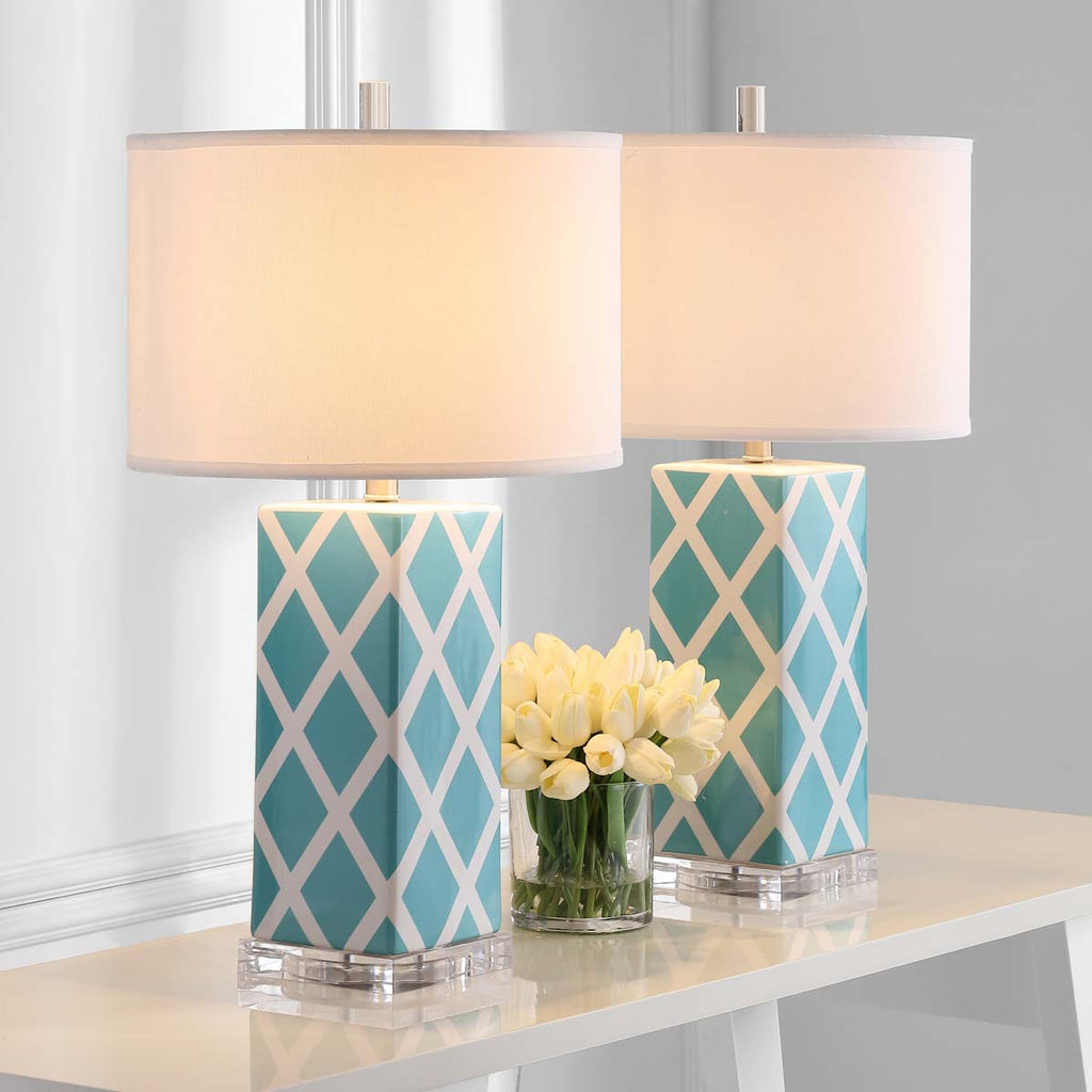 Safavieh Garden 27 Inch H Lattice Table Lamp-Light Blue (Set of 2)