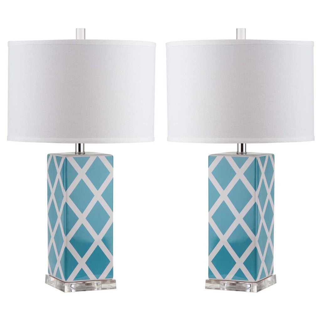 Safavieh Garden 27 Inch H Lattice Table Lamp-Light Blue (Set of 2)