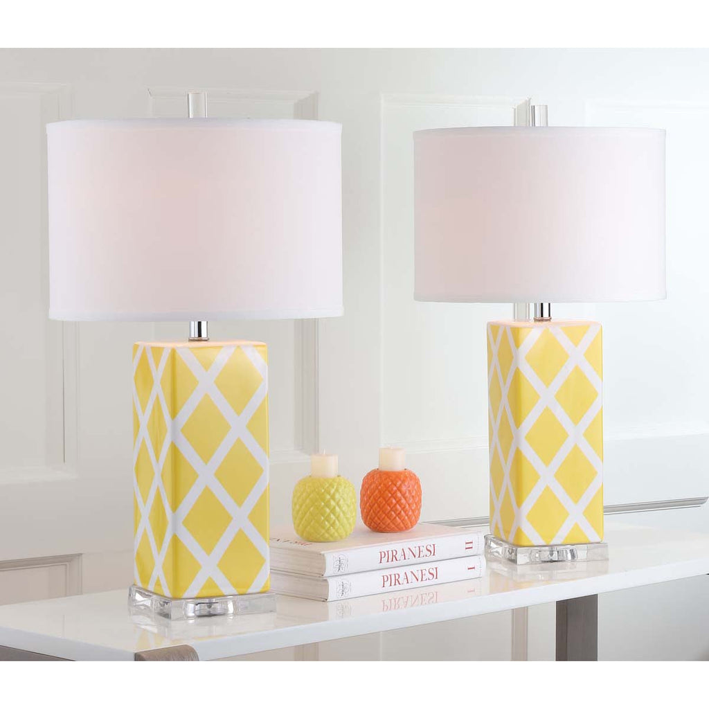 Safavieh Garden 27 Inch H Lattice Table Lamp-Yellow (Set of 2)