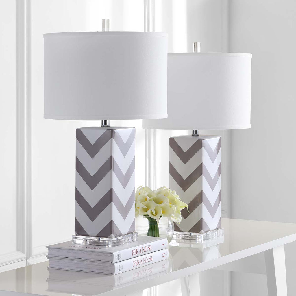 Safavieh Chevron 27 Inch H Stripe Table Lamp-Grey (Set of 2)