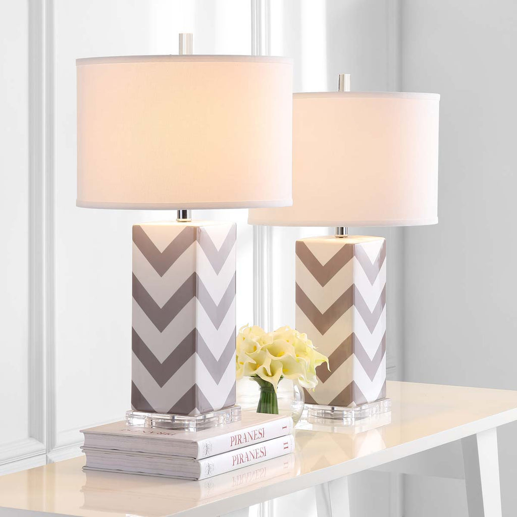 Safavieh Chevron 27 Inch H Stripe Table Lamp-Grey (Set of 2)