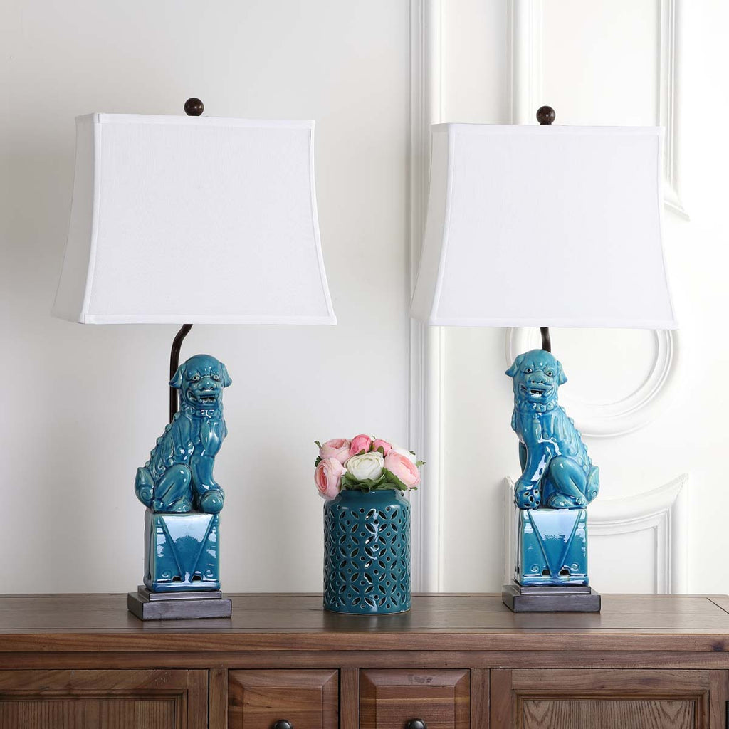 Safavieh Foo 28.5 Inch H Dog Table Lamp - Blue (Set of 2)