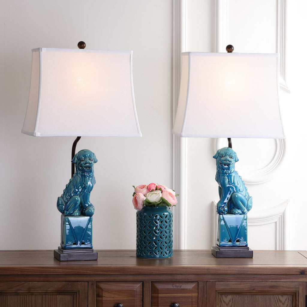 Safavieh Foo 28.5 Inch H Dog Table Lamp - Blue (Set of 2)