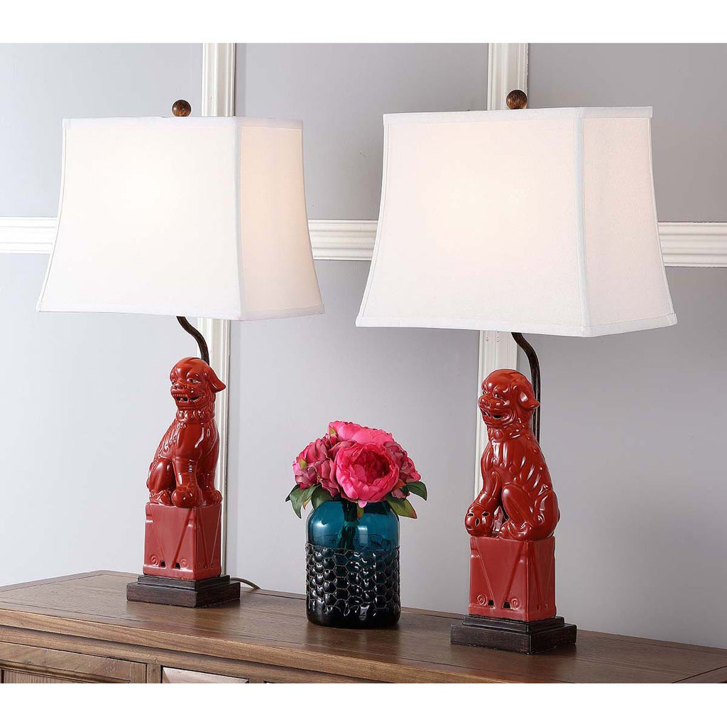 Safavieh Foo 28.5 Inch H Dog Table Lamp - Red (Set of 2)