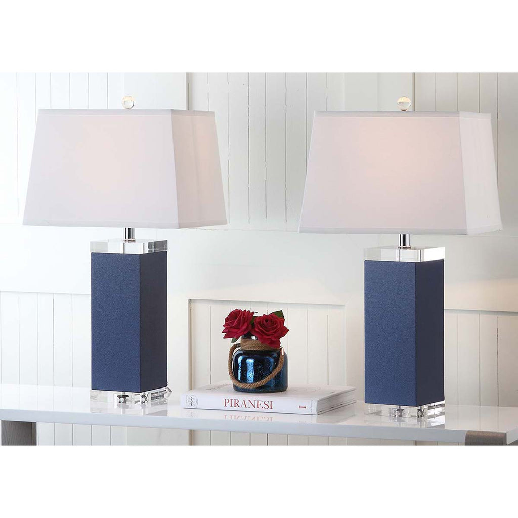 Safavieh Deco 27 Inch H Leather Table Lamp-Navy (Set of 2)