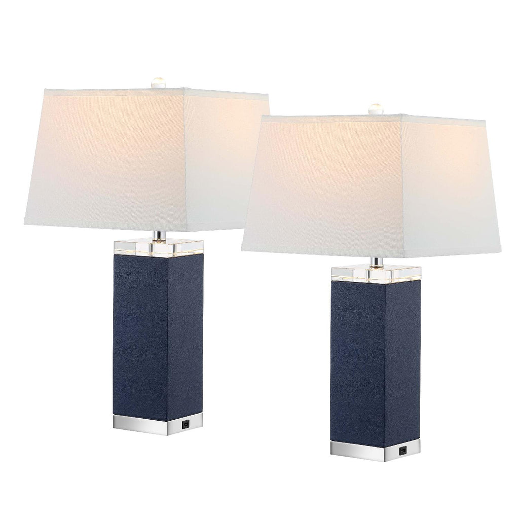 Safavieh Deco Leather Lamp - Navy (Set of 2)