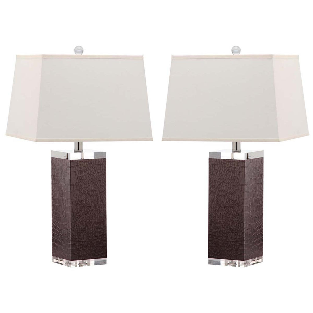 Safavieh Deco 27 Inch H Leather Table Lamp-Brown (Set of 2)