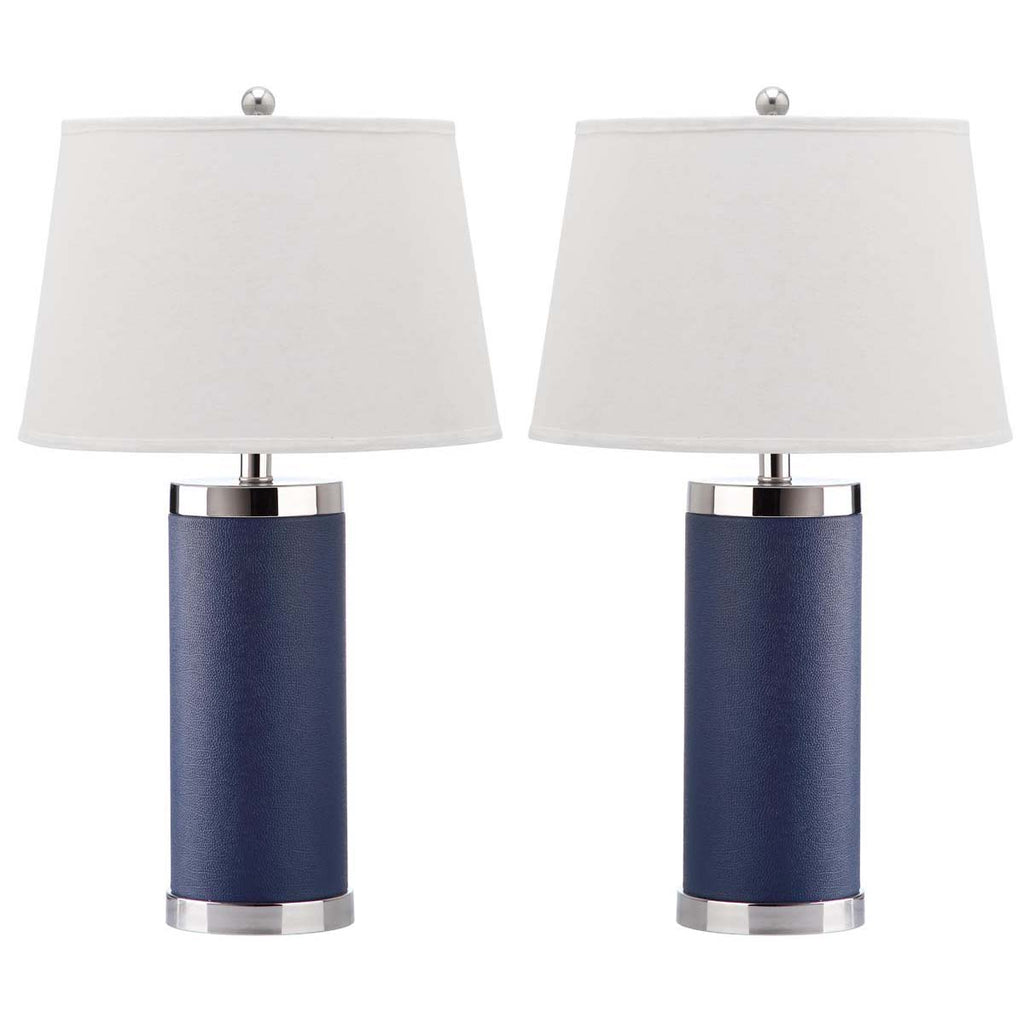 Safavieh Leather 25 Inch H Column Table Lamp-Navy (Set of 2)