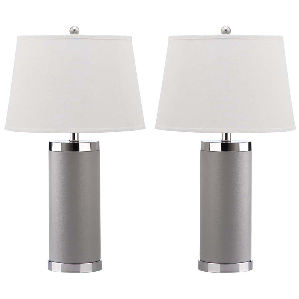 Safavieh Leather 25 Inch H Column Table Lamp-Grey (Set of 2)