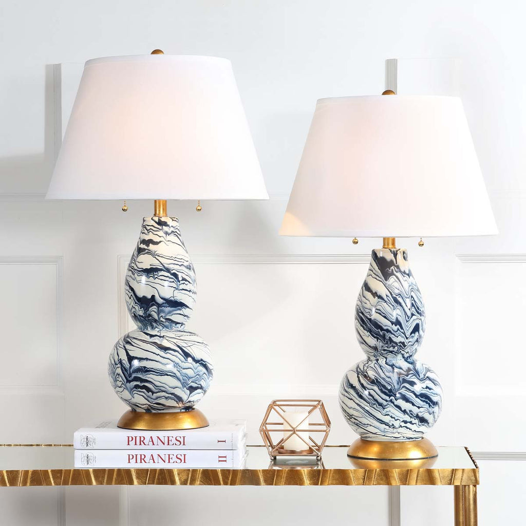 Safavieh Color Swirls 28 Inch H Glass Table Lamp-Navy/White (Set of 2)