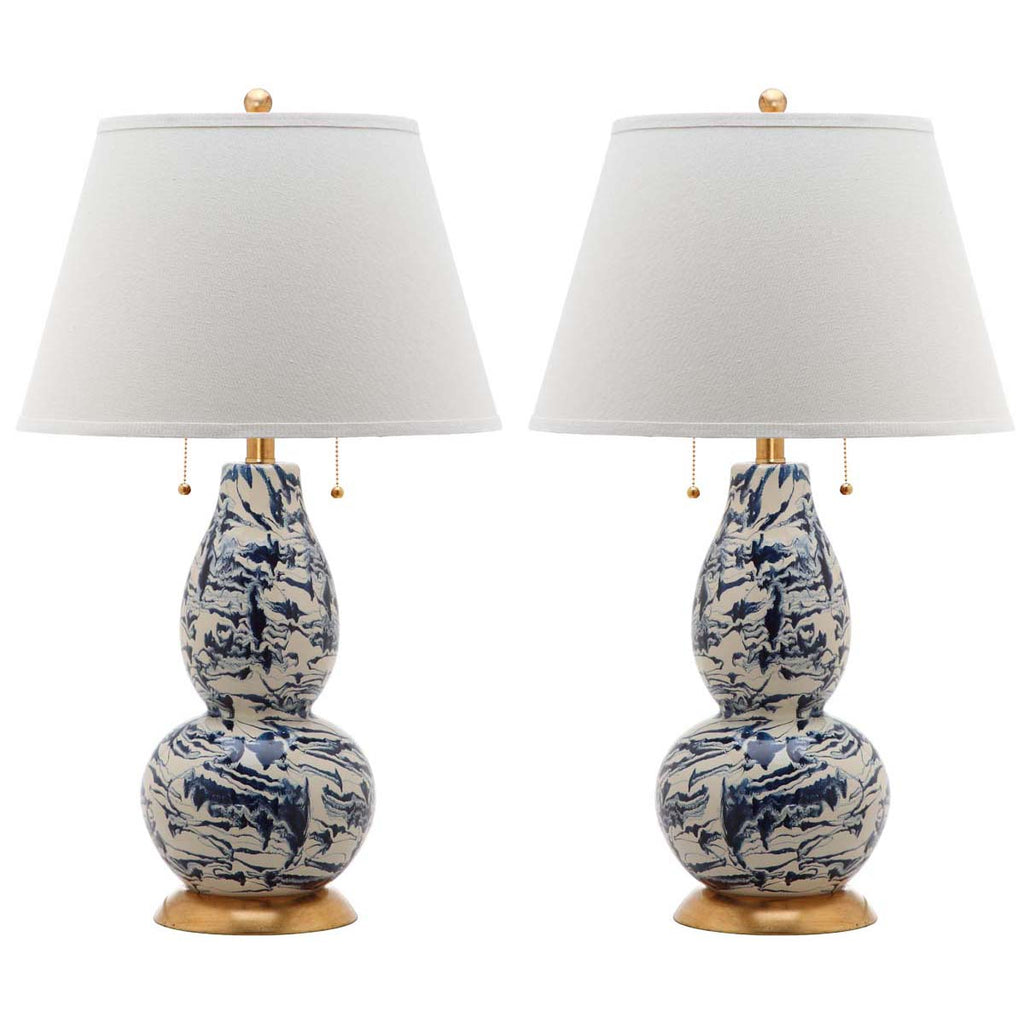 Safavieh Color Swirls 28 Inch H Glass Table Lamp-Navy/White (Set of 2)