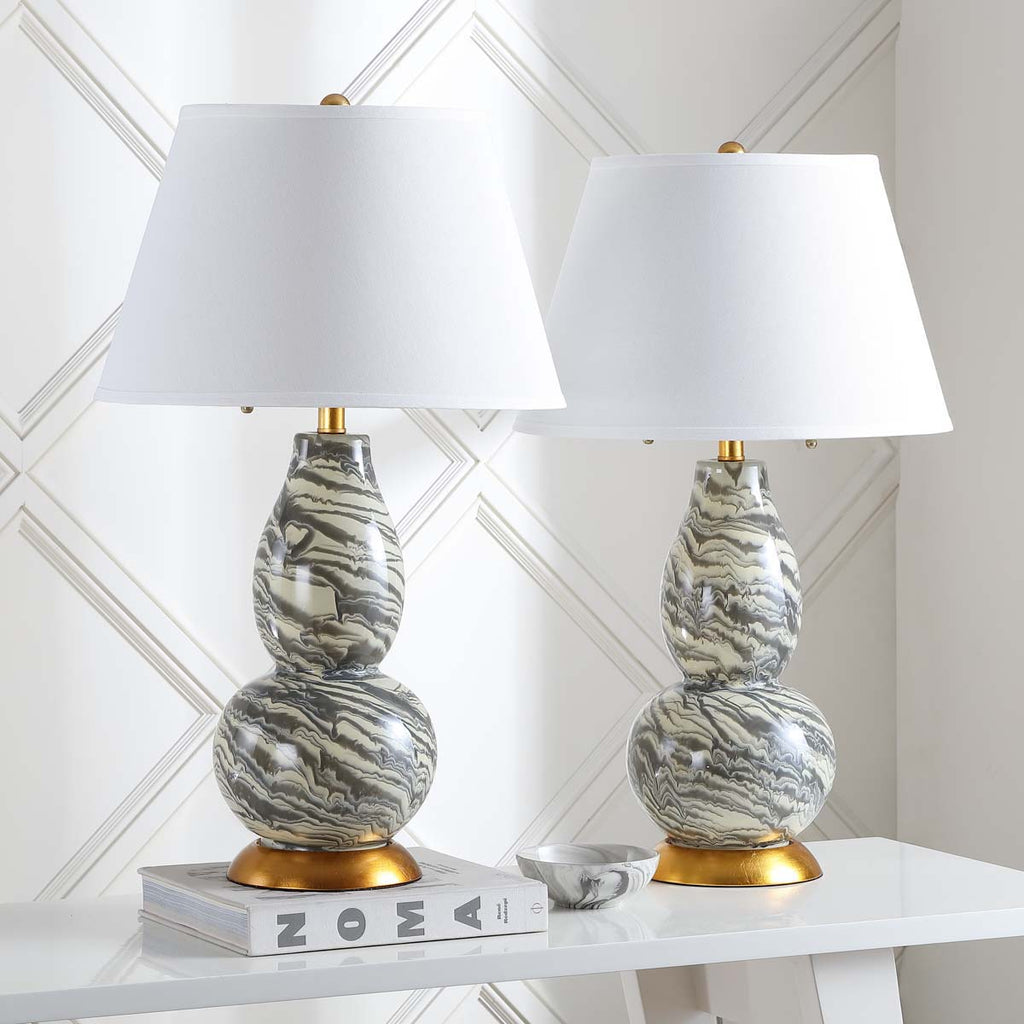 Safavieh Color Swirls 28 Inch H Glass Table Lamp-Gery/White (Set of 2)