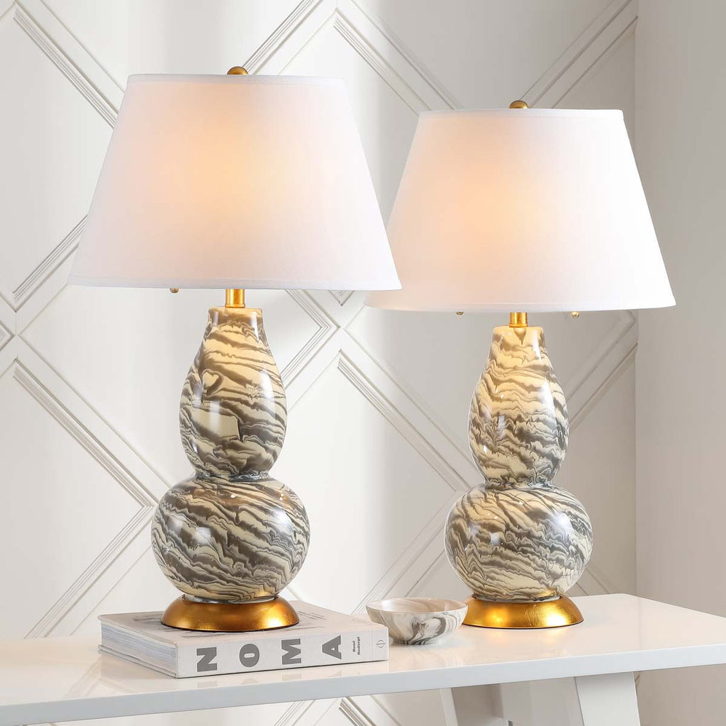 Safavieh Color Swirls 28 Inch H Glass Table Lamp-Gery/White (Set of 2)