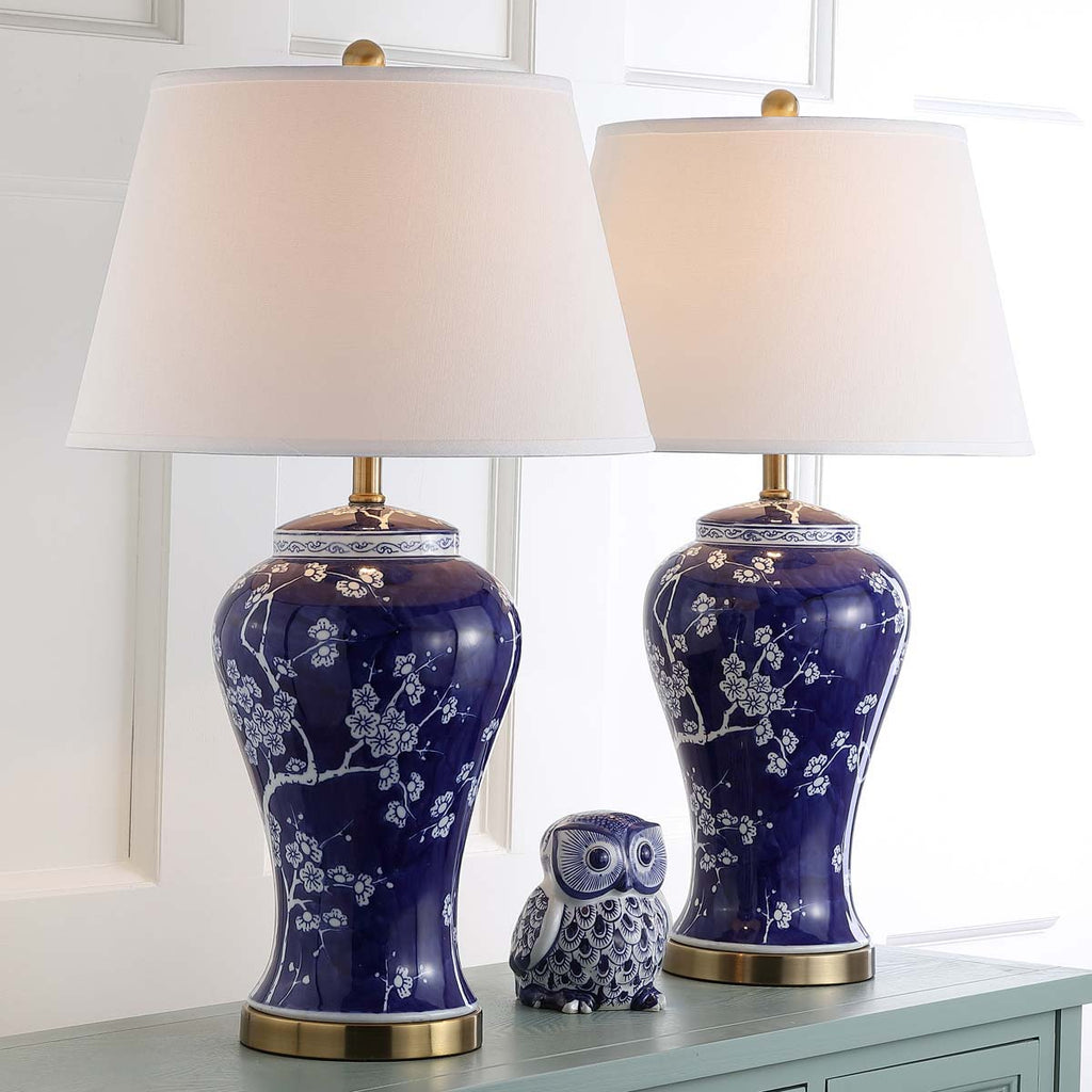 Safavieh Spring 29 Inch H Blossom Table Lamp-Navy/White (Set of 2)