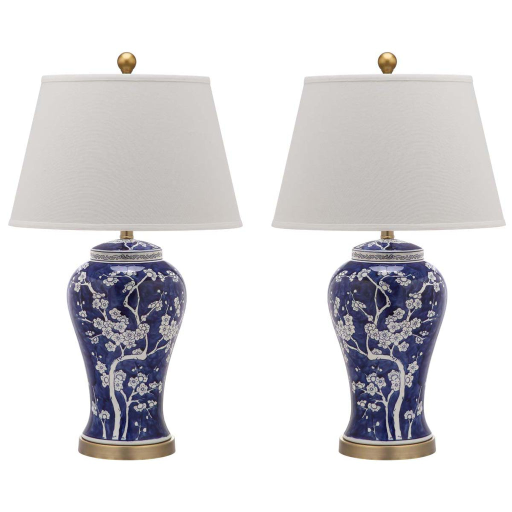 Safavieh Spring 29 Inch H Blossom Table Lamp-Navy/White (Set of 2)