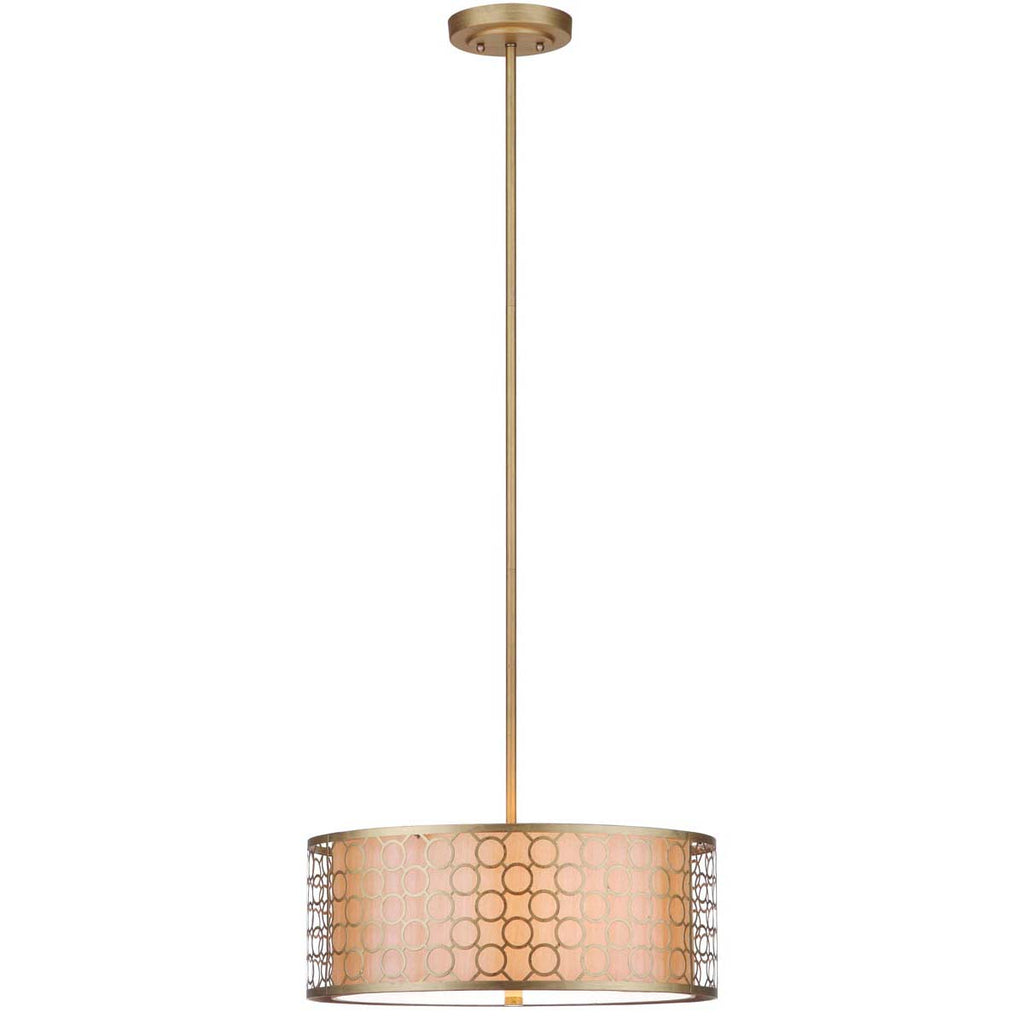 Safavieh Giotta 3 Light Antique Gold  18 Inch Dia Drum Adjustable Pendant-Antique Gold